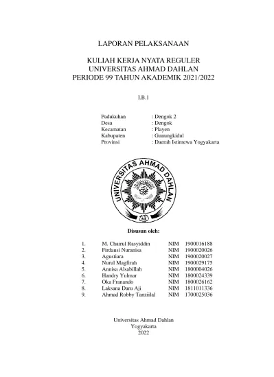 LAPORAN PELAKSANAAN KULIAH KERJA NYATA REGULER UNIVERSITAS AHMAD DAHLAN ...