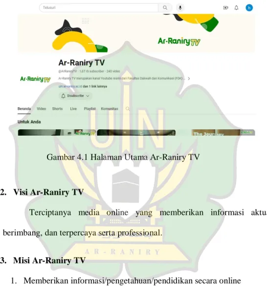 Gambar 4.1 Halaman Utama Ar-Raniry TV 