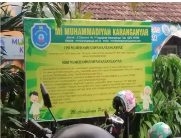 Gambar 4.2 Banner Visi dan Misi MI Muhammadiyah Karanganyar  a.  Visi MI Muhammadiyah Karanganyar 