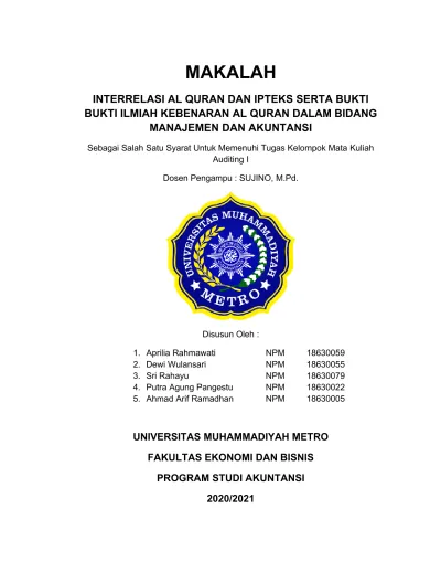 Makalah Interrelasi Al Quran Dan Ipteks Serta Bukti Bukti Ilmiah Kebenaran Al Quran Dalam Bidang 2161