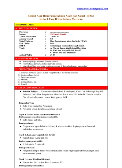 Modul Ajar Ilmu Pengetahuan Alam Dan Sosial (IPAS) Kelas 4 Fase B ...