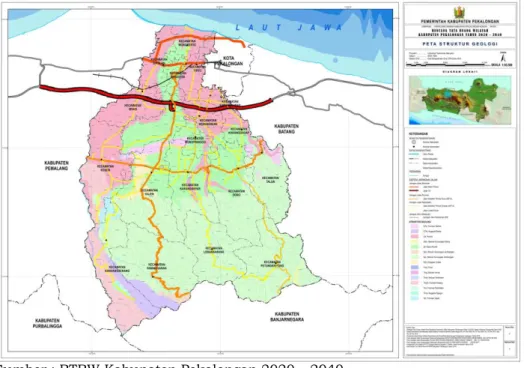Gambar 2.4  Peta Struktur Geologi Kabupaten Pekalongan  Sebaran jenis tanah di Kabupaten Pekalongan adalah sebagai berikut: 