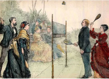 Gambar 1.3 Ilustrasi Permainan Battledore (https://notbadminton.com/history-of-badminton/)
