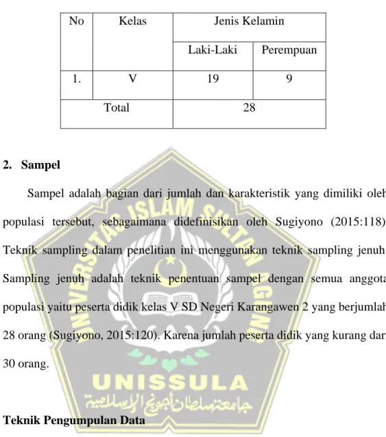 Tabel 3. 1 Data peserta didik kelas V SD Negeri Karangawen 2 
