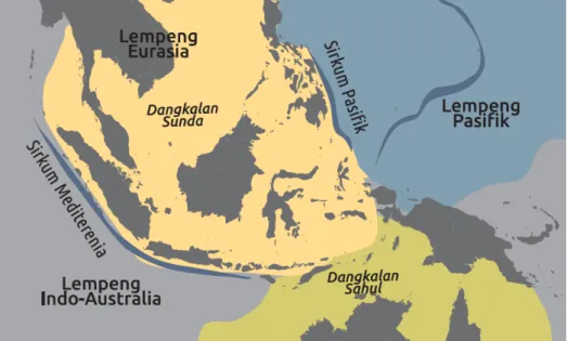 Gambar 1.3 Letak geologis Indonesia yang terletak pada pertemuan tiga lempeng dunia Sumber: Kemendikbud/mrizalabdi (2020).