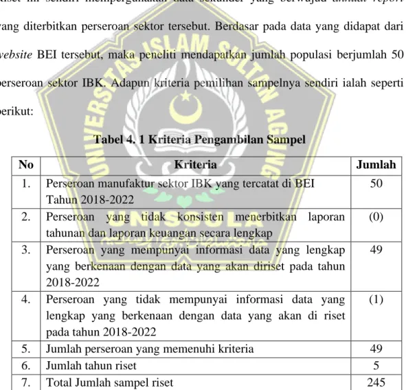 Tabel 4. 1 Kriteria Pengambilan Sampel 