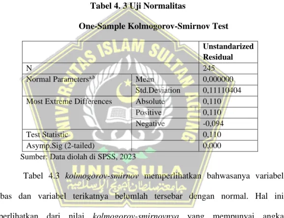 Tabel 4. 3 Uji Normalitas  