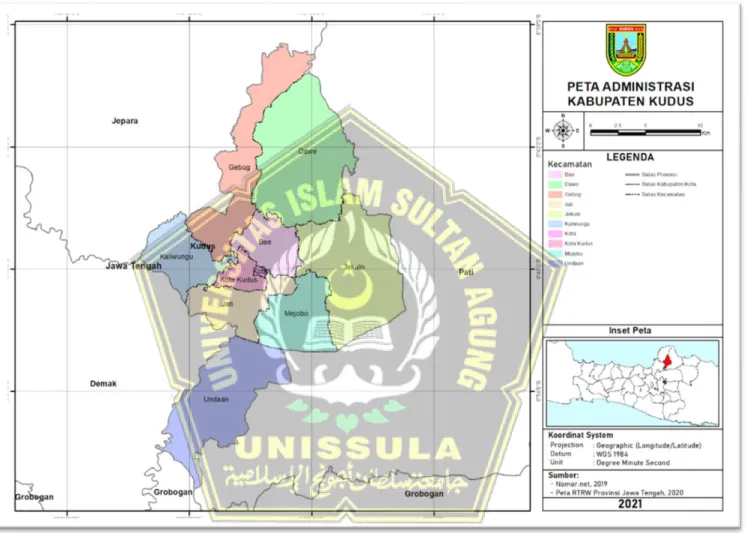 Gambar 1.4. Peta Administrasi Kabupaten Kudus  Sumber: Hasil Analisis Peneliti, 2023 