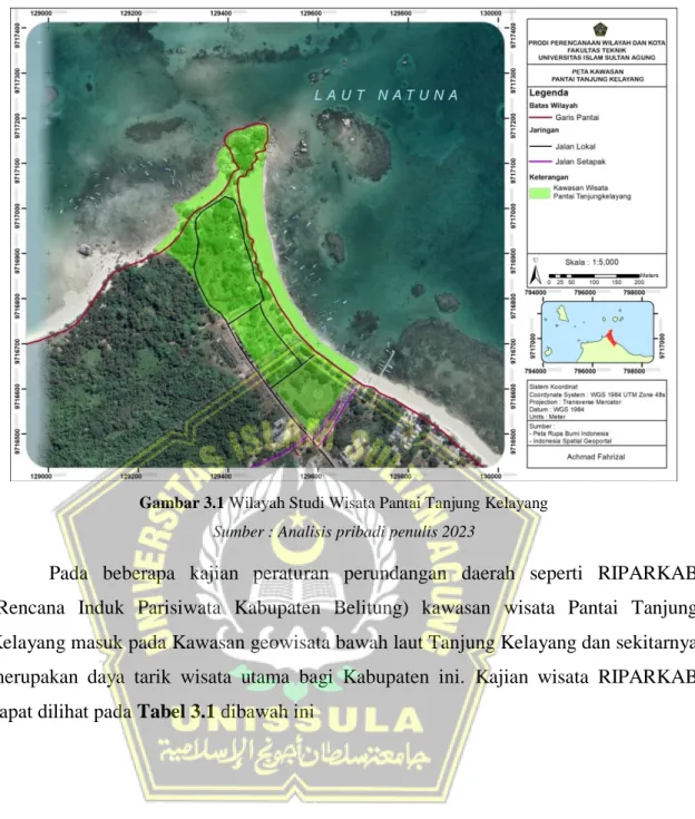 Gambar 3.1 Wilayah Studi Wisata Pantai Tanjung Kelayang  Sumber : Analisis pribadi penulis 2023 