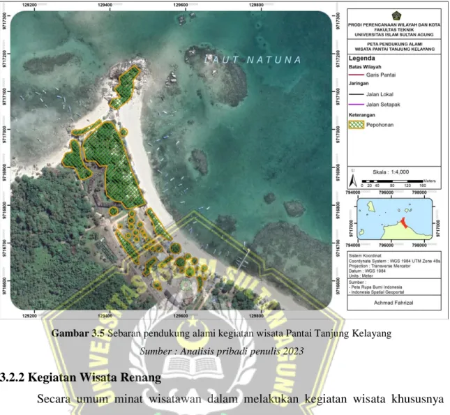 Gambar 3.5 Sebaran pendukung alami kegiatan wisata Pantai Tanjung Kelayang  Sumber : Analisis pribadi penulis 2023 