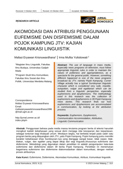 Akomodasi Dan Atribusi Penggunaan Eufemisme Dan Disfemisme Dalam Pojok