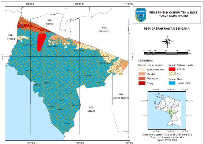 Gambar 2.14 Peta Daerah Rawan Bencana di Kabupaten Asmat  Sumber. KLHS RPJMD Kab. Asmat (2021) 