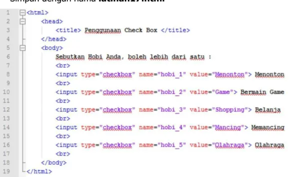 Gambar 2.14. contoh skrip untuk penggunaan input text berupa checkbox 