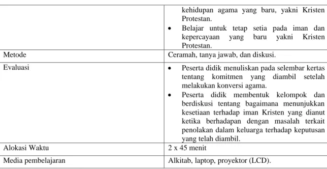 Tabel 2.  Desain kurikulum PAK kelas katekisasi GMIT pasca konversi agama 