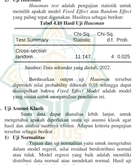 Tabel 4.10 Hasil Uji Hausman 
