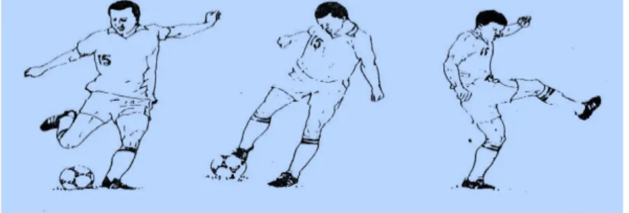 Gambar 2.3 Bagian Bola yang Ditendang dengan punggung kaki bagian dalam (Sukatamsi, 1985:53)