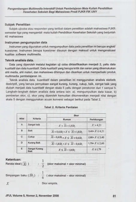 Tabel 2. Kriteria Penilaian