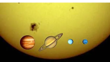 Gambar 16.8. Raksasa-raksasa  gas dalam Tata Surya dan  Matahari, berdasarkan skala