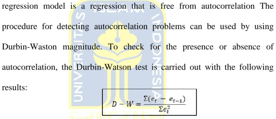Table 3. 2 Durbin-Watson Statistical Test  Statistical value d  Result 