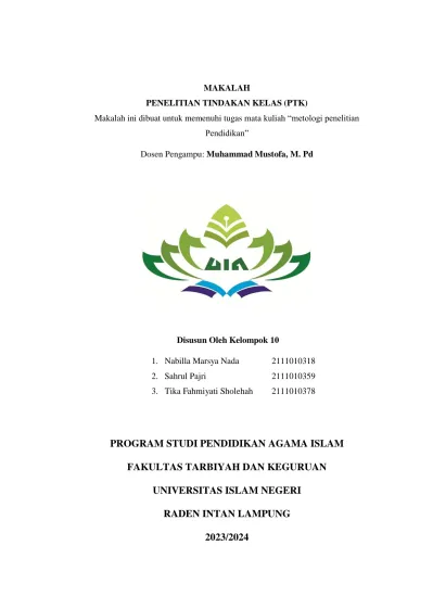 MAKALAH PENELITIAN TINDAKAN KELAS (PTK)