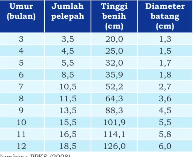Tabel 9.   Standar Pertumbuhan Benih Kelapa  Sawit