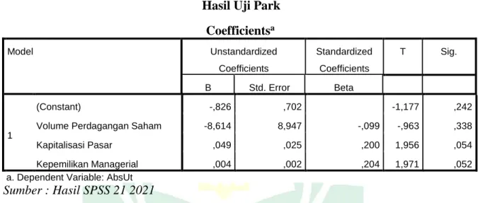 Tabel 4.6  Hasil Uji Park 