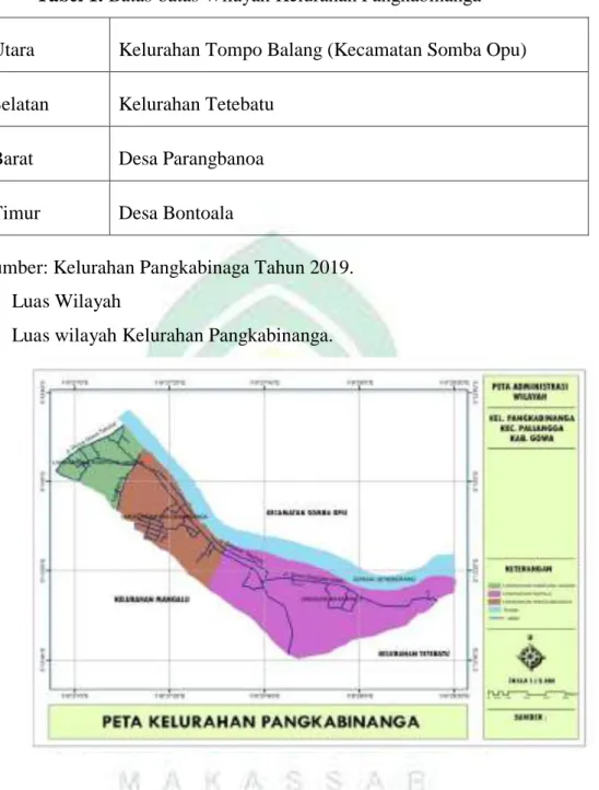 Tabel 1. Batas-batas Wilayah Kelurahan Pangkabinanga  Utara  Kelurahan Tompo Balang (Kecamatan Somba Opu)  Selatan  Kelurahan Tetebatu 