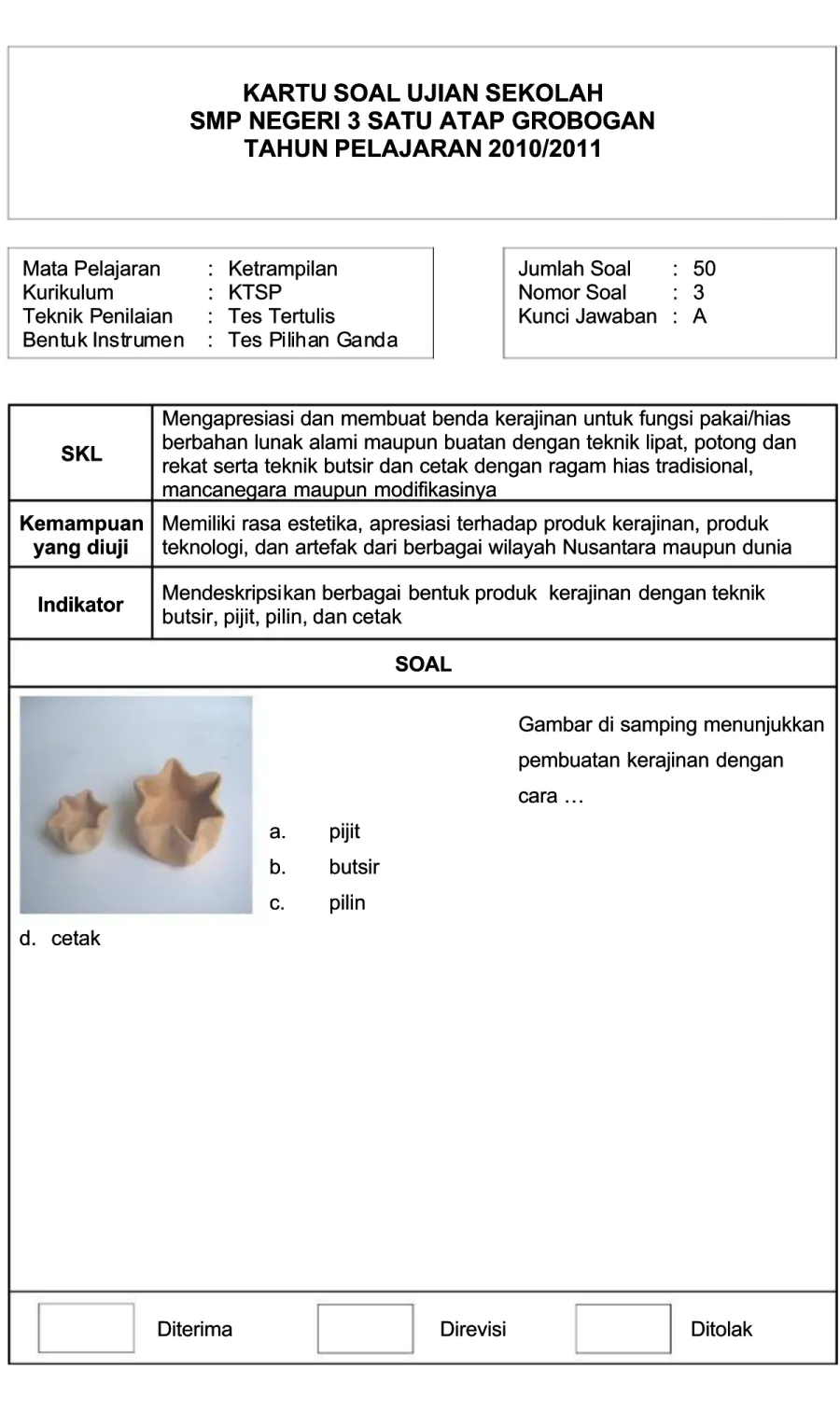 Gambar di samping menunjukkanGambar di samping menunjukkan pembuatan kerajinan denganpembuatan kerajinan dengan cara …