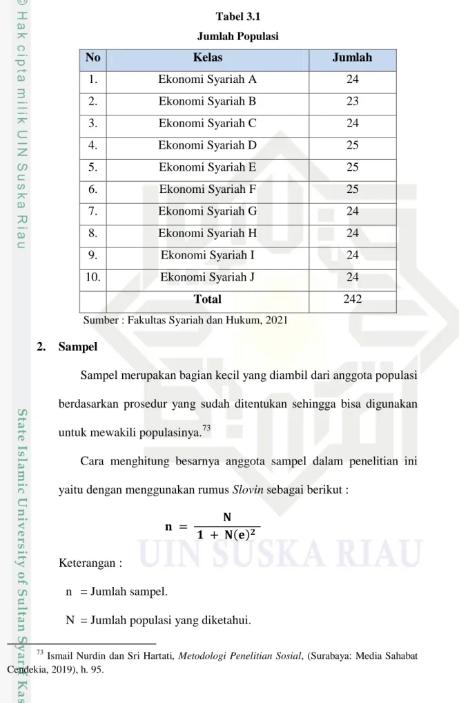 Tabel 3.1  Jumlah Populasi 