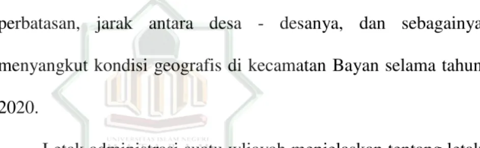 Tabel 2.1  Luas Wilayah Kecamatan Bayan 
