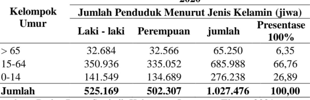 Tabel 7. Jumlah penduduk berdasarkan umur di Kabupaten Lampung  Timur 