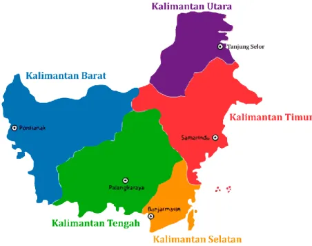Gambar 3. 2 Pembagian Wilayah Provinsi yang Ada di Pulau Kalimantan   