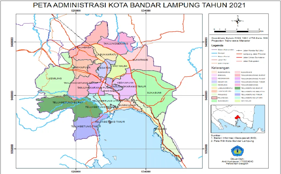 Gambar 3.1   Peta Administrasi Kota Bandar Lampung Tahun 2021           