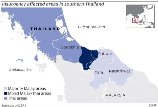 Gambar 1.1: Peta Thailand Selatan.  (Sumber: South China Morning Post 2019)