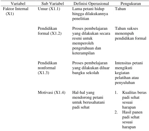 Tabel 5.  Variabel, sub variabel, definisi operasional, pengukuran (X1) 