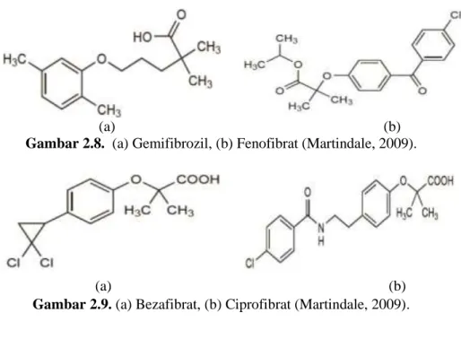 Gambar 2.8.  (a) Gemifibrozil, (b) Fenofibrat (Martindale, 2009). 