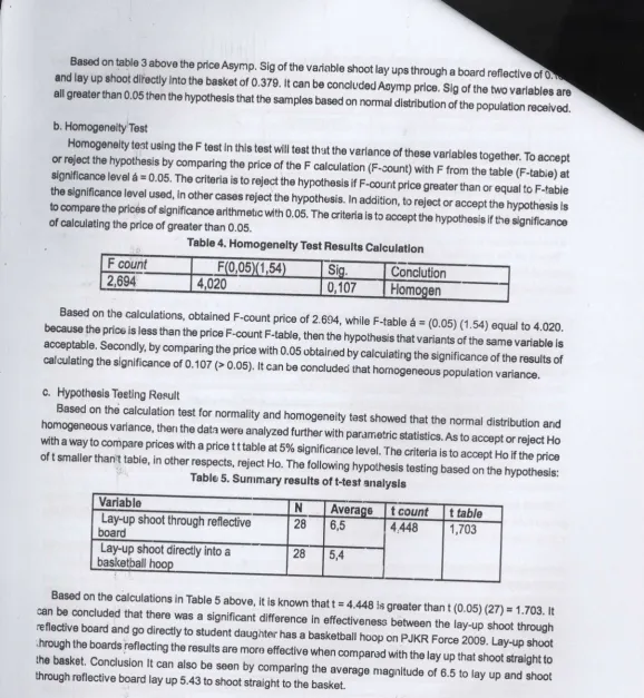 Table 4. Homogenelty Test Results Calculafion