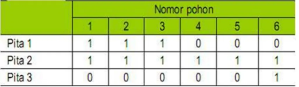 Tabel  2.  Contoh  Data  biner  yang  diturunkan  dari  gambar  3  pada  turunannya. 