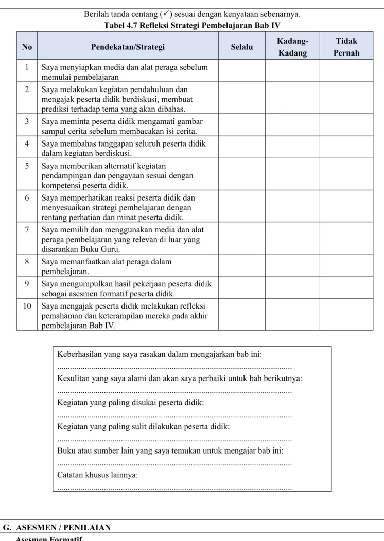 Tabel 4.7 Refleksi Strategi Pembelajaran Bab IV