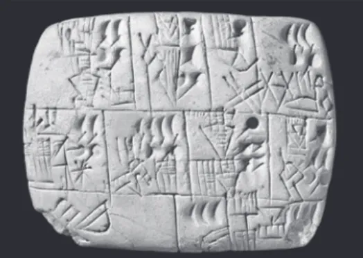 Figure 1.5  Example of cuneiform writing (this records the allocation of beer) (© The  Trustees of the British Museum)