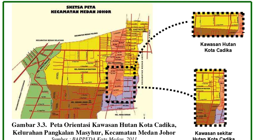 Gambar 3.3.  Peta Orientasi Kawasan Hutan Kota Cadika,  