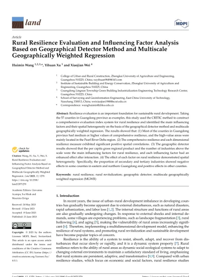 Rural Resilience Evaluation and Influencing Factor Analysis Based on ...