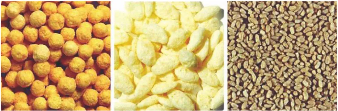 Figure 4.6 Different samples of direct expanded breakfast cereals (uncoated balls and rice crispies).