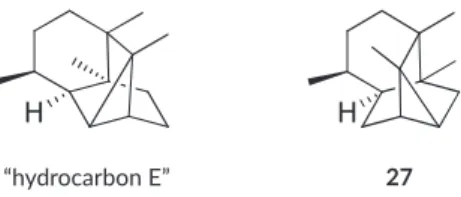 FIGURE 1 Left: initial (wrong) structure of cycloseychellene. 211 Right: Revised and correct structure of cycloseychellene 27 213
