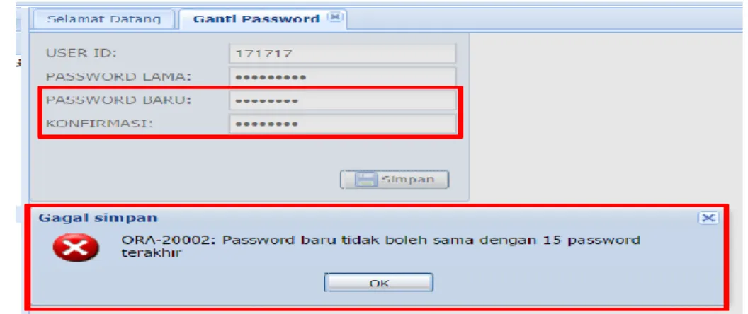 Gambar 1-2 Persyaratan Password Baru Tidak Boleh sama dengan 15 Password Terakhir    