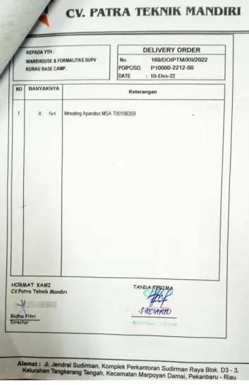 Figure 2.6 Delivery Order  Source: Warehouse PT. Imbang Tata Alam 