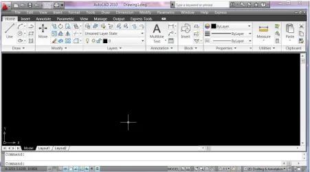 Gambar 3. 1 Tampilan Dasar AutoCAD 2010