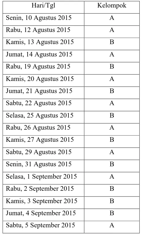 Tabel 2. Jadwal mendampingi di TK PKK 49 Mangunan 