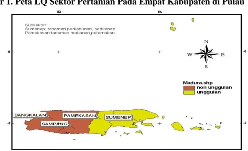 Gambar 2. Peta LQ Sektor Pertambangan dan Penggalian Pada Empat  Kabupaten di Pulau Madura 