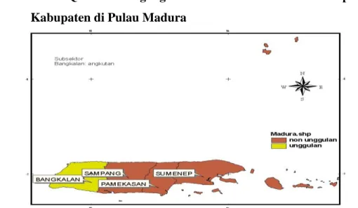 Gambar 8. Peta LQ Sektor Keuangan, Persewaan dan Jasa Perusahaan Pada  Empat Kabupaten di Pulau Madura 